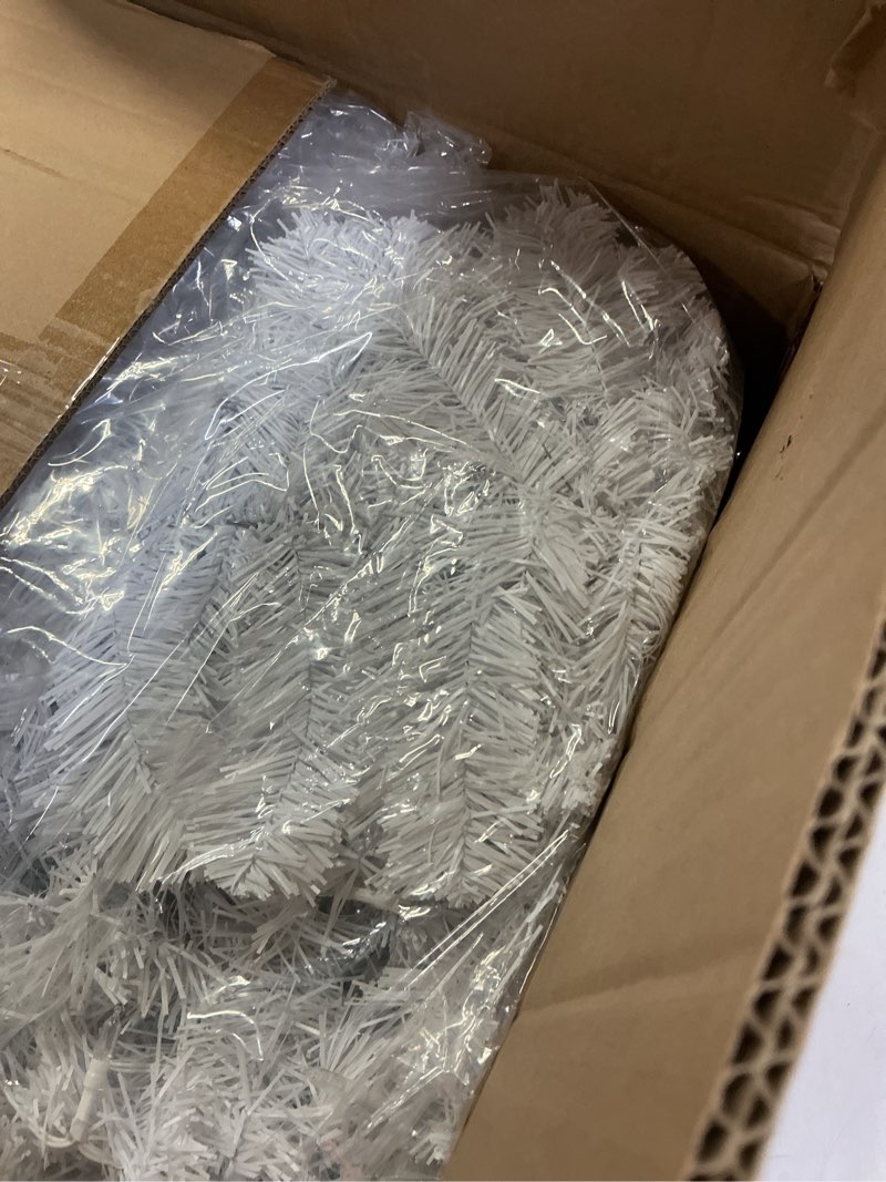 Condition photo showing Good Condition for 2 Pcs Christmas White Spruce Artificial Garland and Wreath Decor, 9 ft Spruce Artificial Garland and 24" Crystal Wreath with LED Mini Lights for Christmas Seasonal Indoor Home Decor