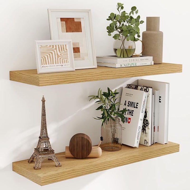 9 Inch Deep Floating Shelves, Wall Mounted Floating Shelf 36"W x 9"D, Deep Wall Shelves for Bathroom, 36" Long Floating Shelves for Kitchen, Living Room Storage & Display, Oak Color, 2 Pack