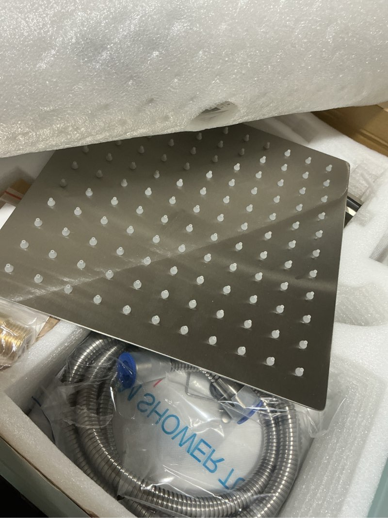 Condition photo showing Good Condition for brushed nickel shower faucet single function trim kit with rough-in valve set bath rainfall shower system 8inch square stainless steel metal shower head