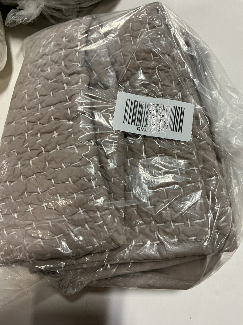 Condition photo showing Good Condition for organic cotton hand stitched quilted sham set, standard, stone