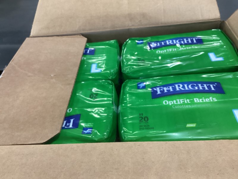 Condition photo showing New/Like New for FitRight Adult Diapers, Extra+ Heavy Absorbency, L (Waist Size 44in-56in), 80 Count, OptiFit Incontinence Briefs for Men and Women, Disposable, Moisture-Wicking, Leak Protection. 80 Count Large