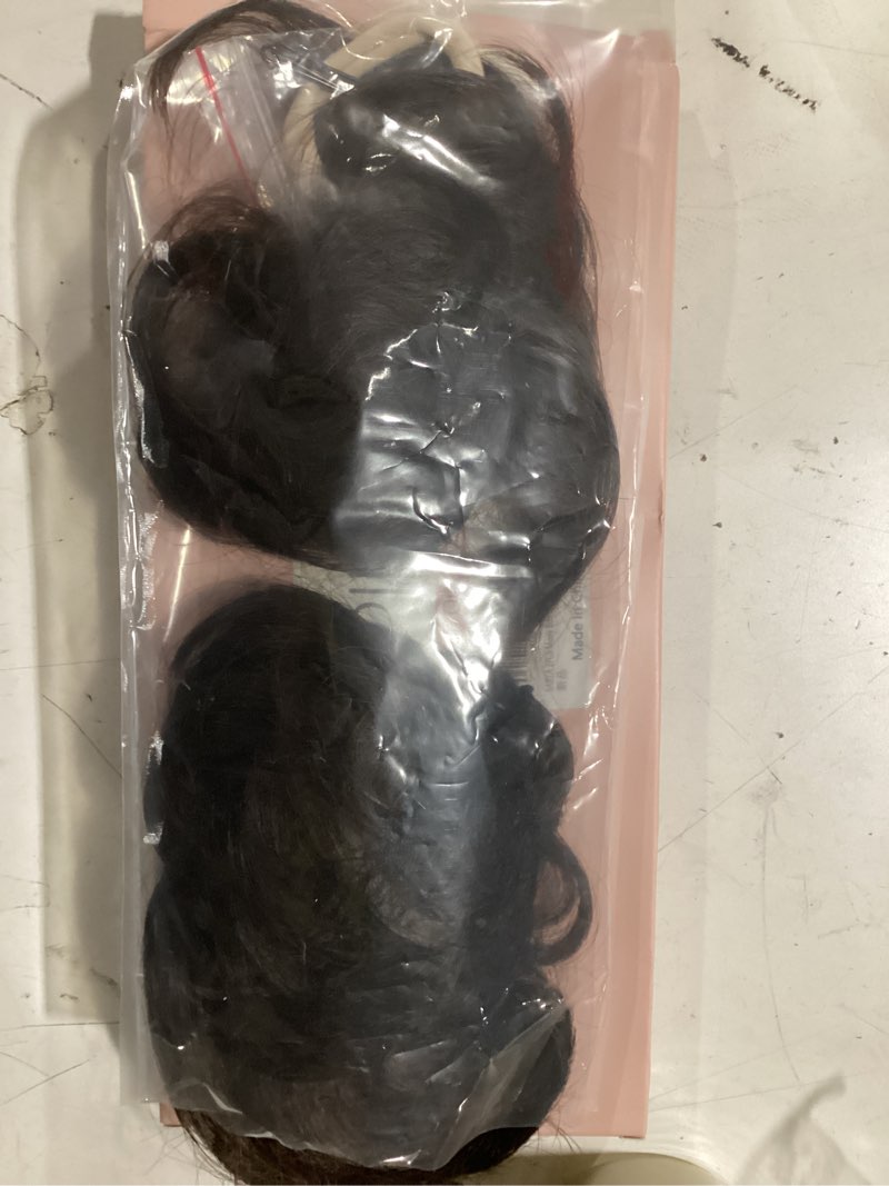 Condition photo showing New/Like New for SARLA 2PCS Messy Bun Hair Pieces for Women Wavy Curly Synthetic Hairpieces for Updos with Tendrils Fake Scrunchies Ponytail Extension Dark Chocolate 2PCS-Dark Chocolate-N