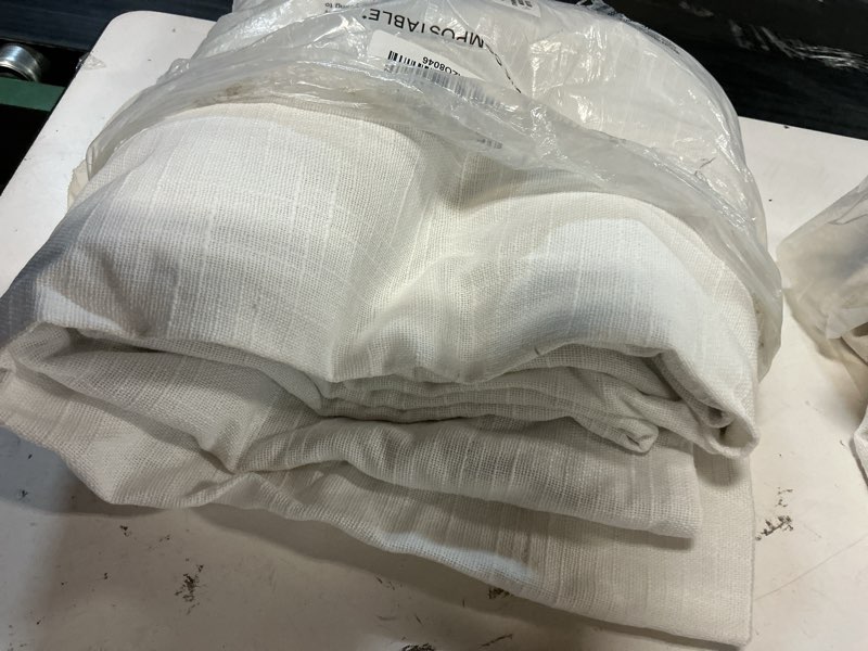 Condition photo showing As Is for cotton slub room darkening curtain - single panel, 48x96, white