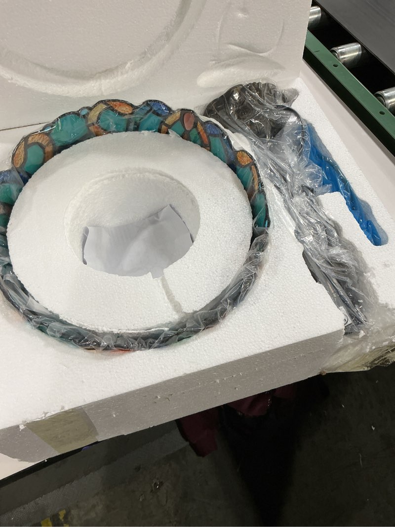 Condition photo showing New/Like New for Tiffany Table Lamp Stained Glass Lamp 12X12X19 Inch Antique Reading Light (Green Brown Jewelry Baroque)