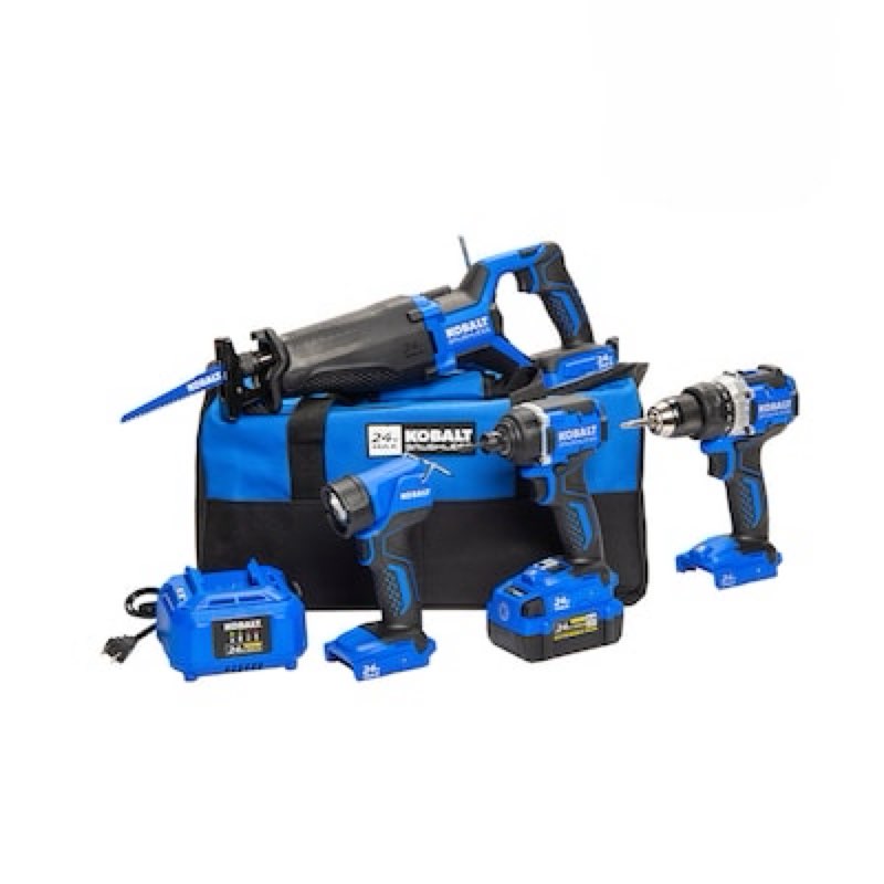 kobalt 24-volt 4-tool brushless power tool combo kit with soft case (1-battery included an