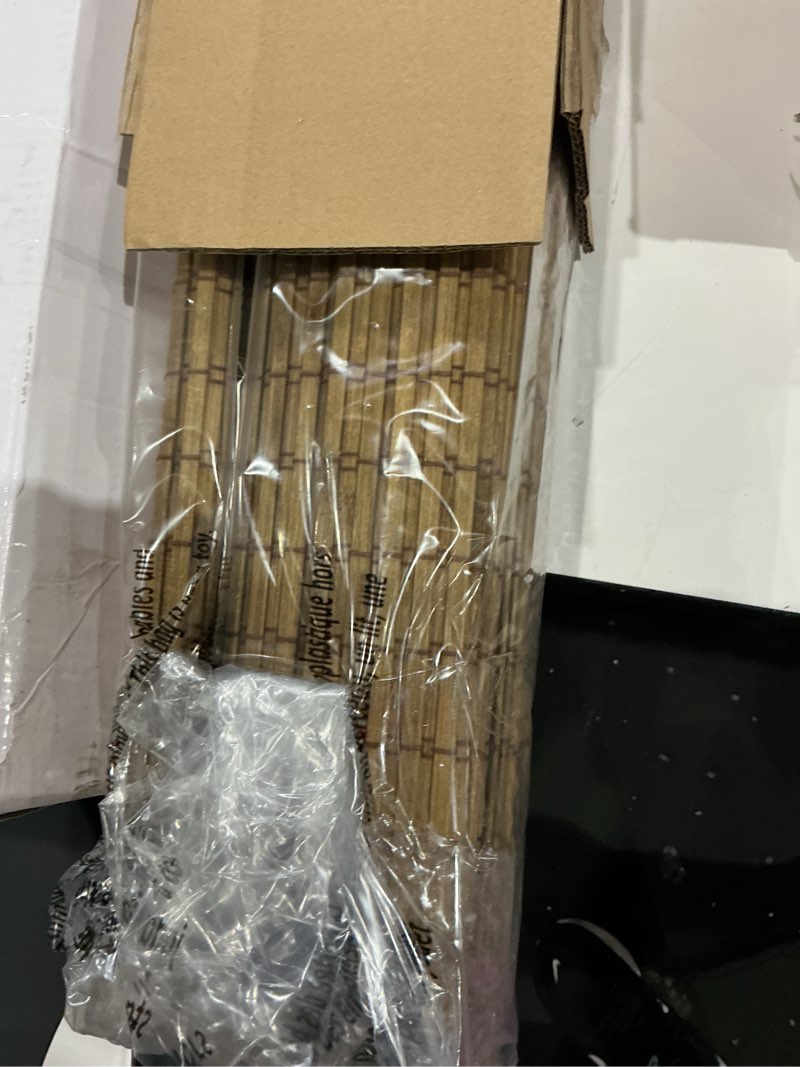 Condition photo showing Good Condition for lazblinds cordless bamboo roman shades, privacy blinds for interior windows, room darkening roll up bamboo blinds for home & patio, 22.5" w x 48" h, highfield teak pricacy - highfield teak 22.5" w x 48" h