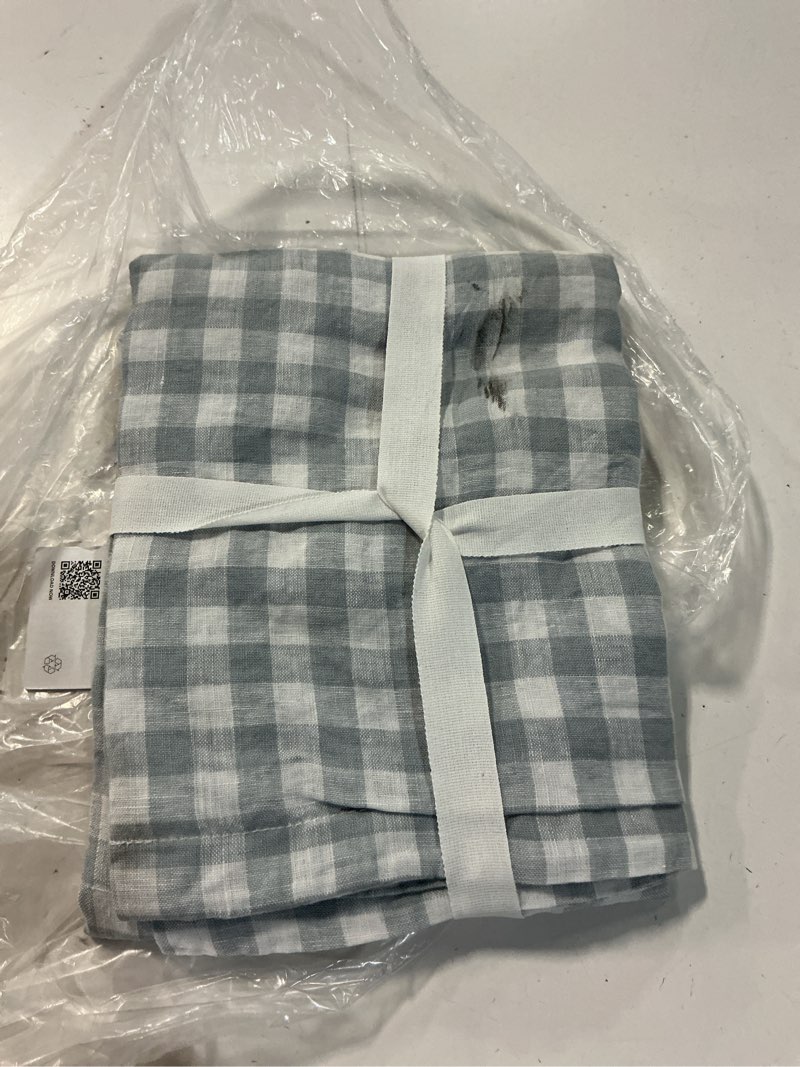 Condition photo showing As Is for european linen euro sham, euro, blue fog gingham