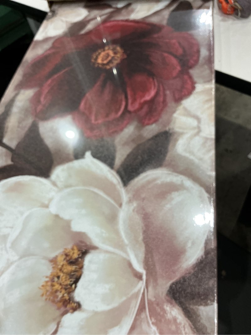Condition photo showing Good Condition for ryounoart red and brown flower wall art burgundy red floral canvas painting pictures maroon bedroom wall decor framed 16hx 48w inches