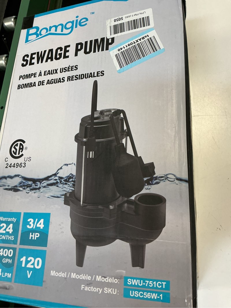 Condition photo showing New/Like New for BOMGIE 3/4 HP Sewage/Effluent Grinder Pump, 6400 GPH Submersible Basement Sewer Pump with 10ft Auto Float Switch, Cast Iron Sump Ejector Pump, 2'' NPT for Sewage Basin, 115V