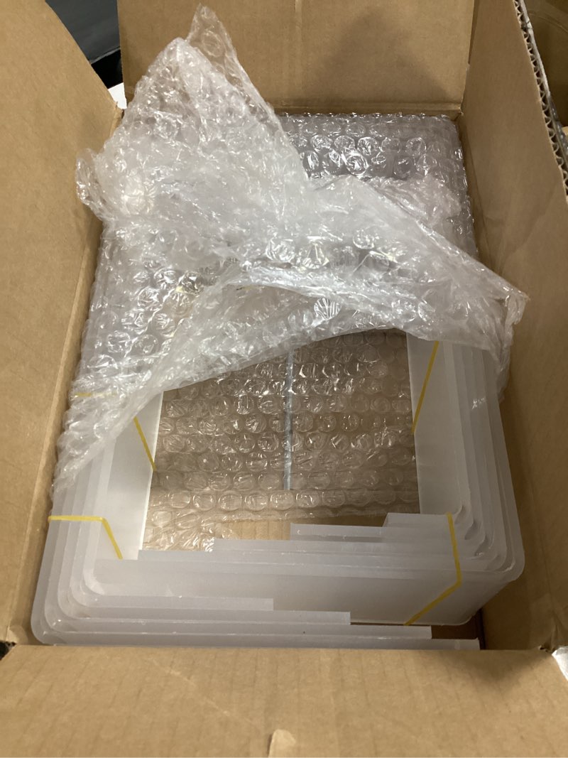 Condition photo showing Good Condition for aheroi large acrylic risers, 10 pcs 2 set(7”l~8”l~9”l) riser display shelf, clear rectangular display stands set, transparent shelves for decor, showcase holder for cupcake 10pcs-clear-rectangle