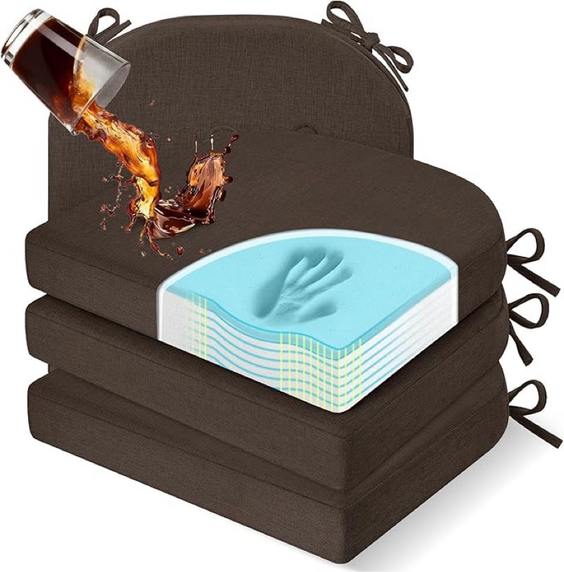 downluxe Chair Cushions for Dining Chairs, Memory Foam Linen Kitchen Chair Pads with Ties, Waterproo