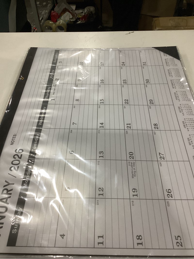 Condition photo showing New/Like New for desk calendar 2026(january 2026 - june 2027)?2026 desk calendar large 22 x17?2026 calendar,classic black,large calendar 2026-2027 with plastic cover 2026-2027-jan-1pcs