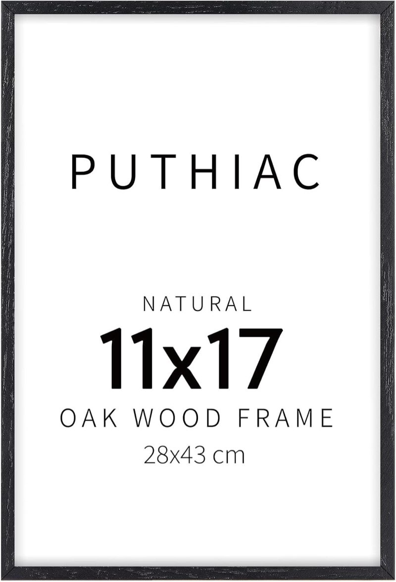 puthiac 11x17 Black Oak Wood Picture Frame - With Mat 8x12