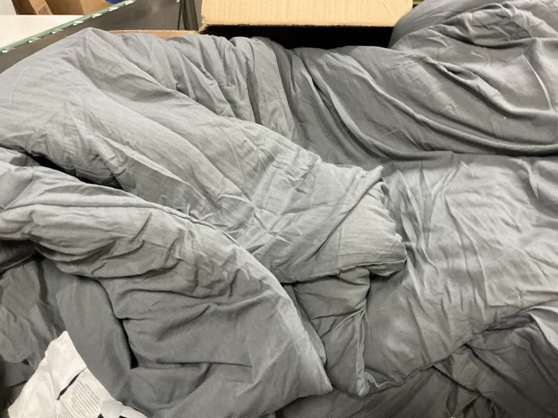 Condition photo showing As Is for bedsure duvet cover oversized queen size - soft double brushed bedding set for kids & adults, zipper closure, 3 pieces, includes 1 duvet cover (98"x98") & 2 pillow shams, no comforter, grey