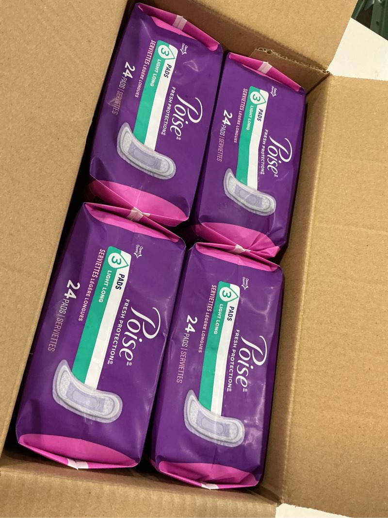 Condition photo showing New/Like New for Poise Incontinence Pads & Postpartum Incontinence Pads, 3 Drop Light Absorbency, Long Length, 96 Count (4 Packs of 24), Packaging May Vary Long 96