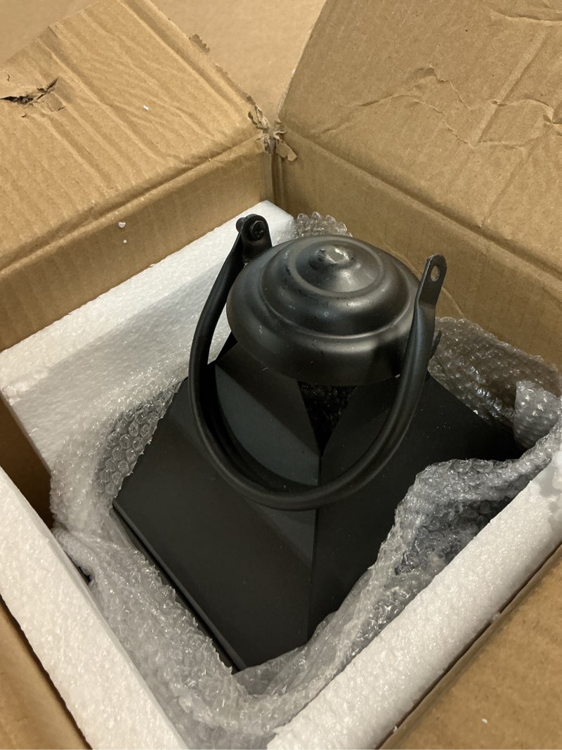 Condition photo showing As Is for jhy design set of 2 black decorative lanterns 17.5inch&13.5inch metal candle lanterns for indoor outdoor events paritie and weddings vintage style hanging lantern