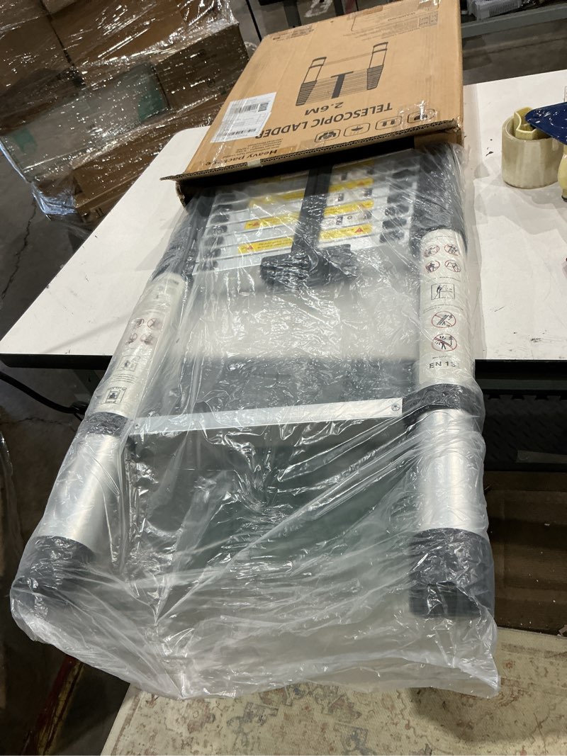 Condition photo showing Good Condition for telescoping ladders, (8.5ft/2.6m) en131 standards aluminum extension ladder, extension for rv, attics, families, outdoor work, with a maximum bearing capacity of 330lbs 8.5 ft