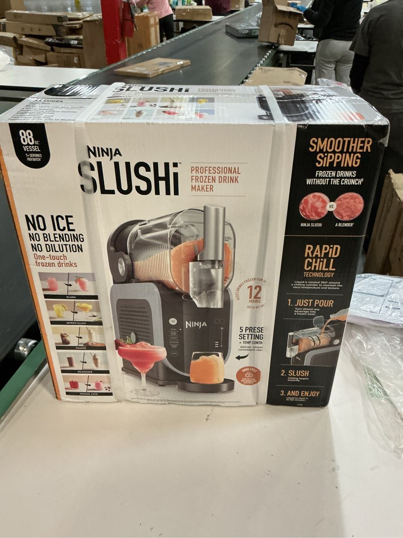Condition photo showing New/Like New for Ninja SLUSHi 88oz Professional Frozen Drink Maker with RapidChill Technology 5 Preset Programs Gray FS301