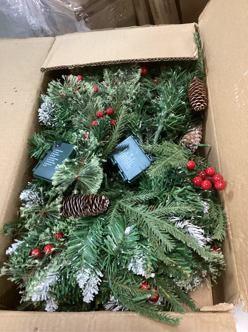 Condition photo showing Good Condition for 24" Prelit Small Christmas Tree with Lights, Battery Operated Xmas Tree with Cedar Branches, Frosted Urn Filler, 50 LED Warm Lights with Timer, Outdoor for Porch and Pathway, 2 Pack 24inch 2