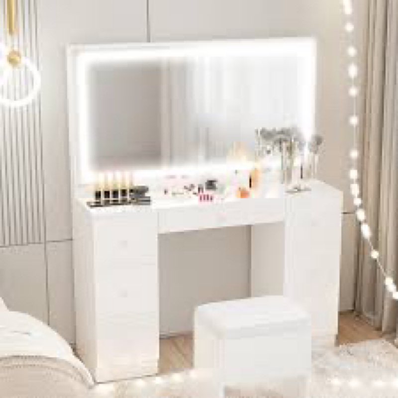 Makeup Vanity Desk with LED Lighted Mirror & Power Outlet & 7 Drawers INCOMPLETE 