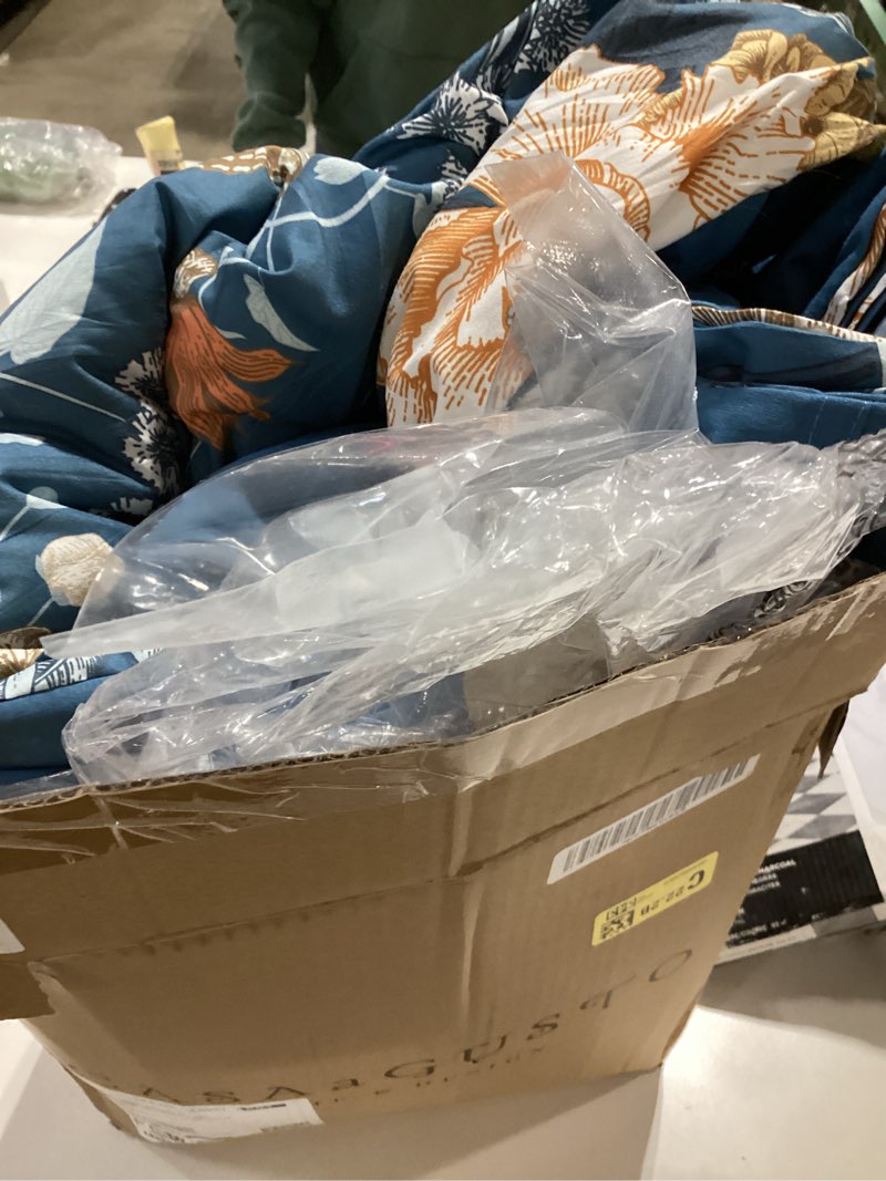 Condition photo showing As Is for CASAAGUSTO Queen Comforter Set - 7 Pieces Blue Floral Bedding Sets, Queen Bed in a Bag with Botanical Butterfly Comforter, Sheets, Pillowcases & Shams for All Seasons Blue Butterfly&floral Queen(90”X90“)