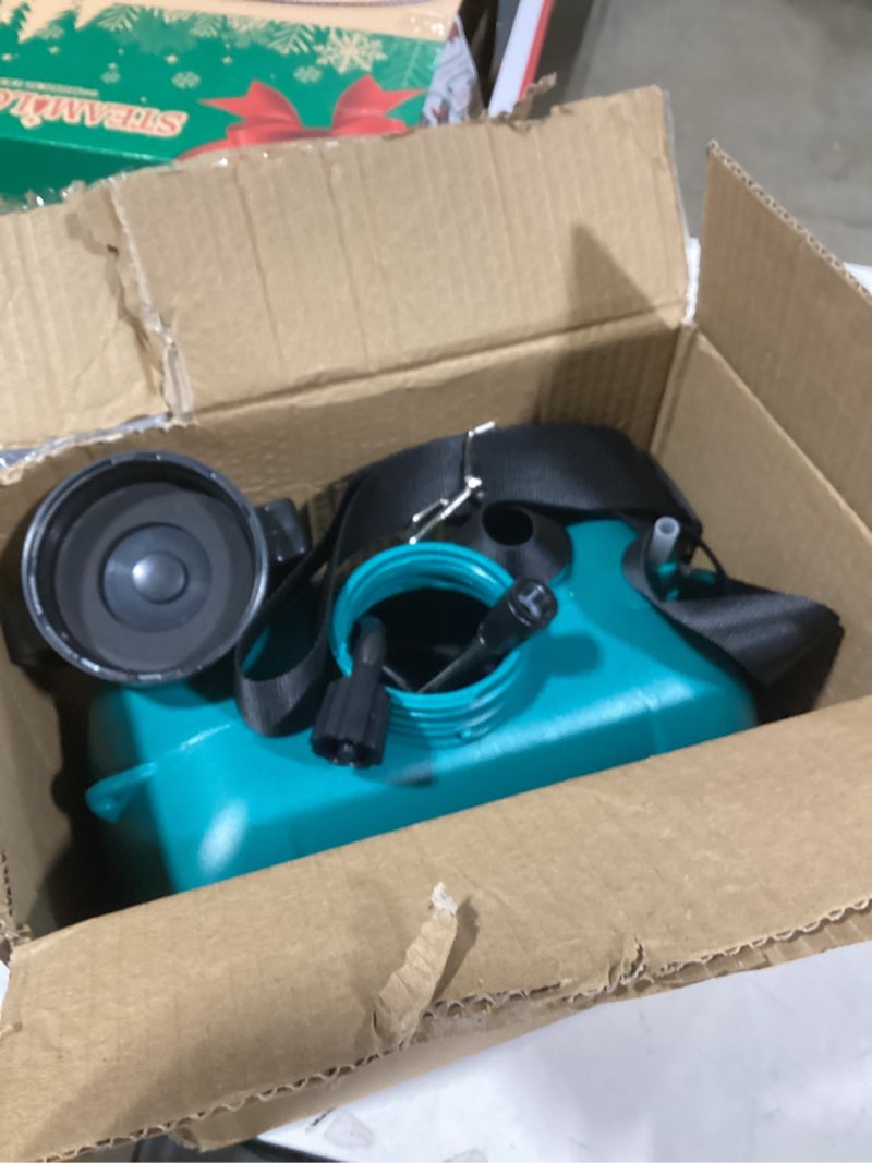 Condition photo showing As Is for 2 Gallon Battery Powered Garden Sprayer, Electric Sprayer with USB Rechargeable Handle, 3 Mist Nozzles, Retractable Wand, Water Pump Sprayers with Adjustable Shoulder Strap for Yard, Lawn and Garden