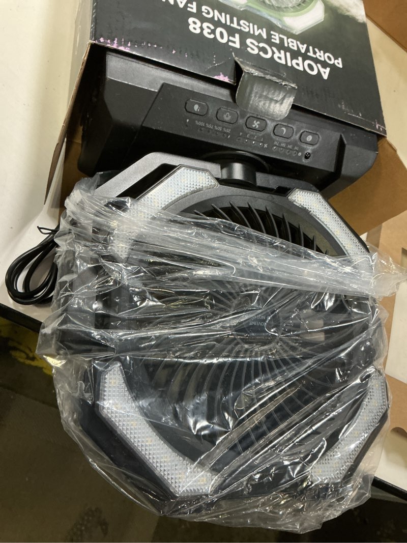 Condition photo showing Good Condition for camping misting fan - 24000mah portable battery powered fans with 9oz water tank, light, hook - rechargeable, 120h cooling, last 5h mist, 4 speed, sleep mode - outdoor gear, travel essentials black