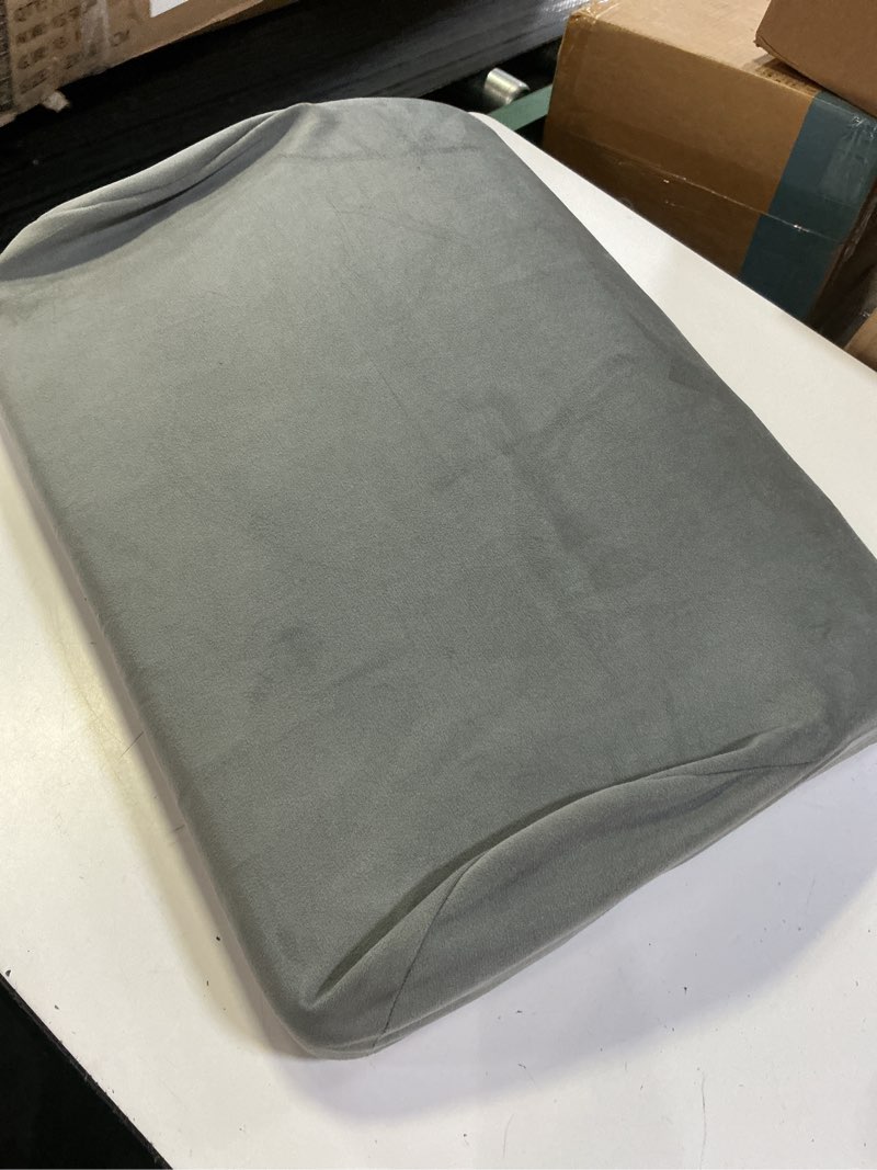 Condition photo showing As Is for lumbar support pillow for recliner chair and couch, memory foam back cushion ergonomic back support pillow for lower back pain relief, with soft velvet dark grey