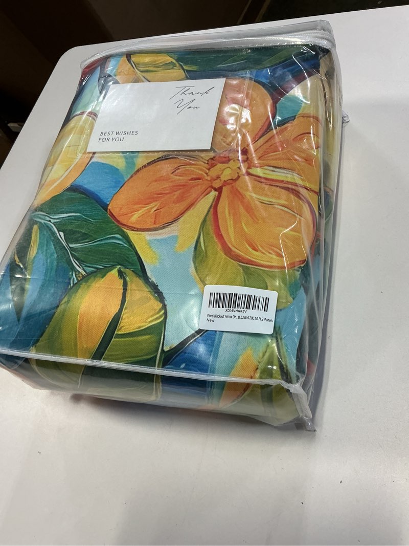Condition photo showing New/Like New for extra long vivid floral blackout curtains 120 inches long printed for high living room window thermal insulation,vibrant yellow orange flower patterned drapes colorful grommet 52wx120l 2 panels 52"w x 120"l (pack of 2) orange yellow