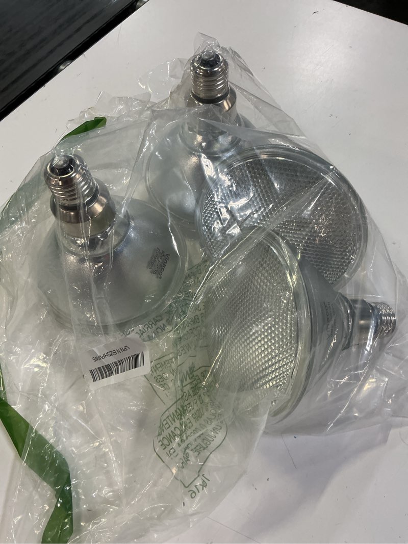 Condition photo showing As Is for par38 flood light?4 pack par38 halogen flood light dimmable 80w 120v? high brightness 1500lm equivalent 100w halogen light bulbs, par38 bulb with e26 base,2800k warm white ideal for indoor/outdoor par38 80w- 4pack