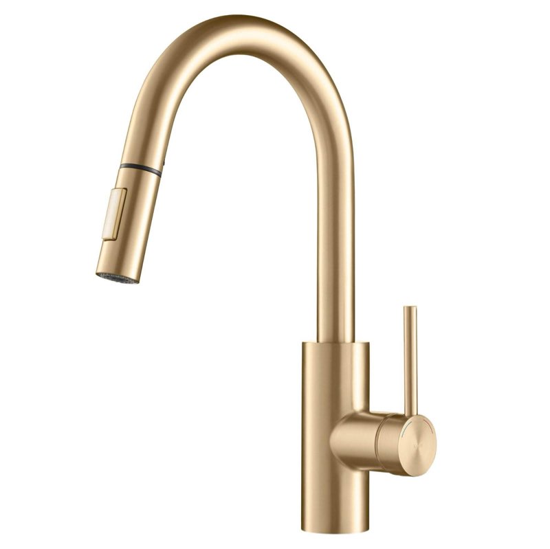 KRAUS Oletto Single Handle Pull Down Kitchen Faucet with QuickDock Top Mount Installation Assembly in Spot-Free Brushed Brass