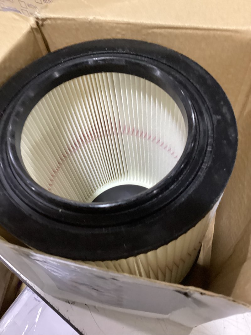 Condition photo showing As Is for 17816 9-17816 red stripe vacuum cartridge filter compatible craftsman shop vac wet/dry vacuum models 5, 6, 8, 12, and 16 32 gal. vacuums produced since 1988 8.5 inches- white/red 117816