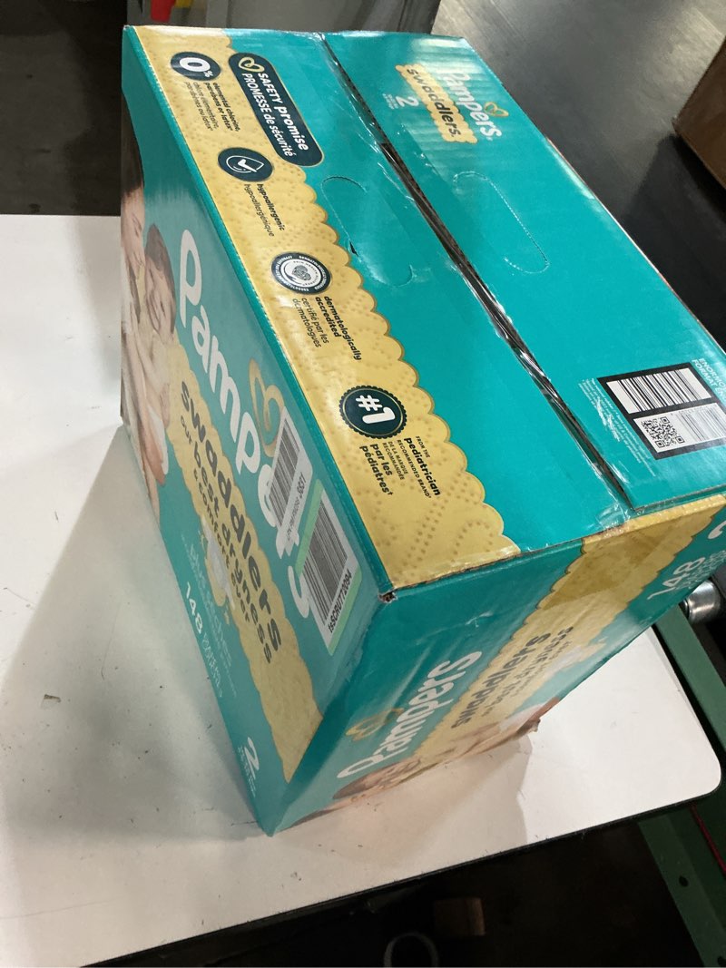 Condition photo showing New/Like New for pampers swaddlers diapers, size 2 (10-22 lbs), 148 count, absorbent, keeps baby dry and comfortable, skin safe disposable baby diaper size 2 148
