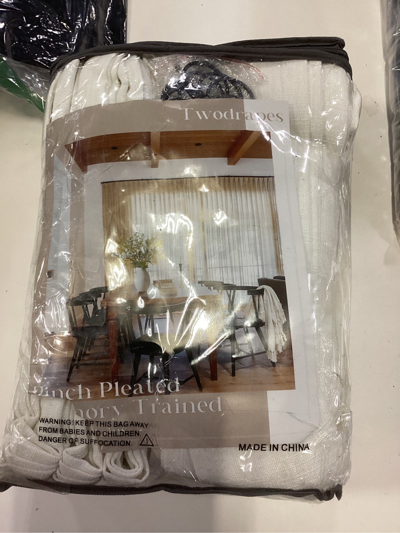 Condition photo showing New/Like New for pinch pleated linen curtains 96 inches long for living room bedroom light filtering boho window drape 96 inch 2 panels with hooks rings 8ft cream beige white sliding glass door semi sheer curtain beige white 40"w x 96"l (pack of 2)