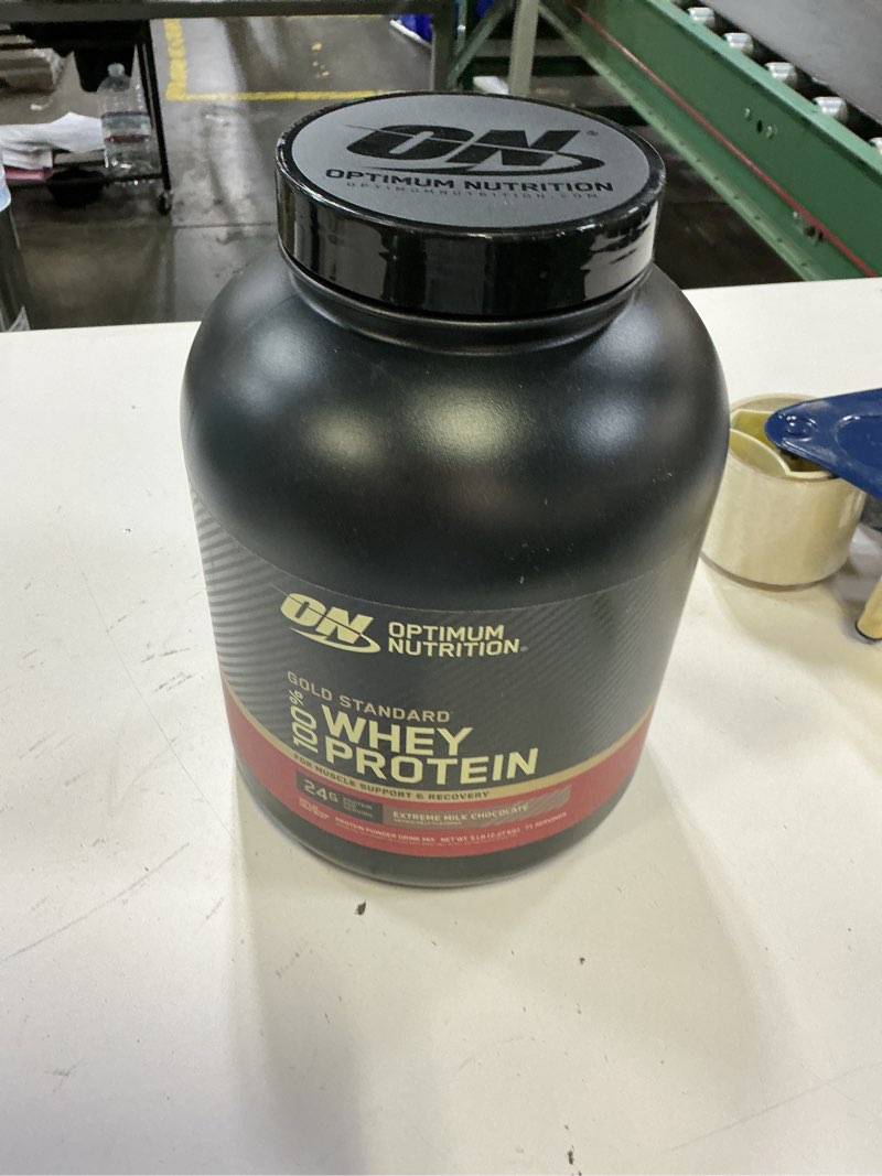 Condition photo showing New/Like New for (exp-2027-12-09)optimum nutrition gold standard 100% whey protein powder, extreme milk chocolate, 5 pound (packaging may vary)