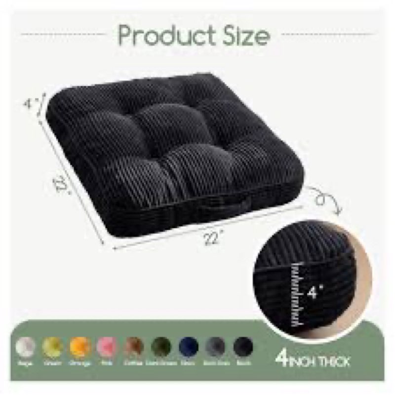 higogogo washable floor pillow cushion for adults, meditation cushion pillow, large square floor sitting, removable tufted corduroy cover, for tatami living room or yoga, 22x22 inch, machine washable