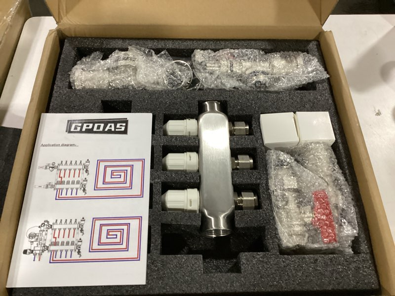 Condition photo showing Good Condition for 3-Branch Radiant Floor Heating PEX Manifold Set 3 Loop 1/2 Inch Stainless Steel PEX Tube,For Hydronic Radiant Floor Heating Stainless Steel,Pex 3 Loop