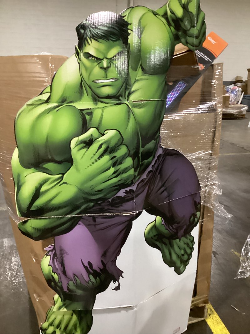 Condition photo showing As Is for ** has worn places on some of the creases**cardboard people hulk life size cardboard cutout standup - marvel's avengers animated
