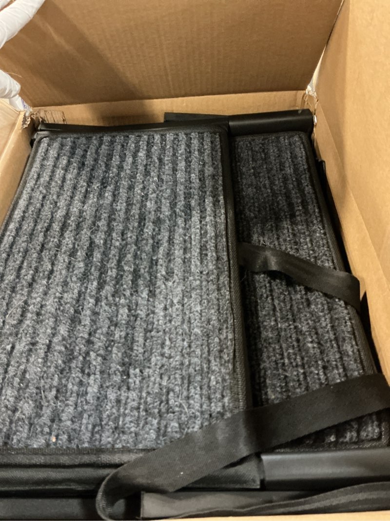 Condition photo showing As Is for dog ramp for car truck and suv dog stairs for large dogs folding pet stairs with non-slip rug surface supports up to 250 lbs (5 steps)
