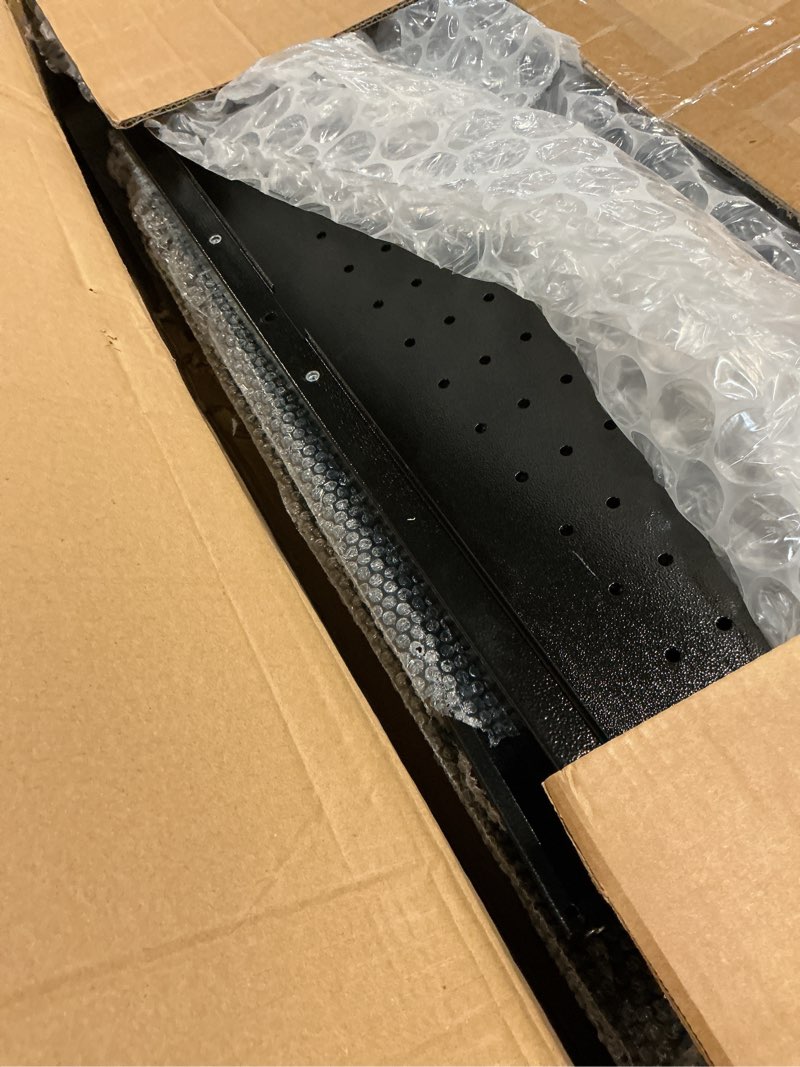 Condition photo showing As Is for universal tv stand tabletop tv mount with power outlet for 50-90 inch oled led monitors, 9 levels height adjustment, ambient lighting on the bottom holds up to 150lbs, black 600x400mm