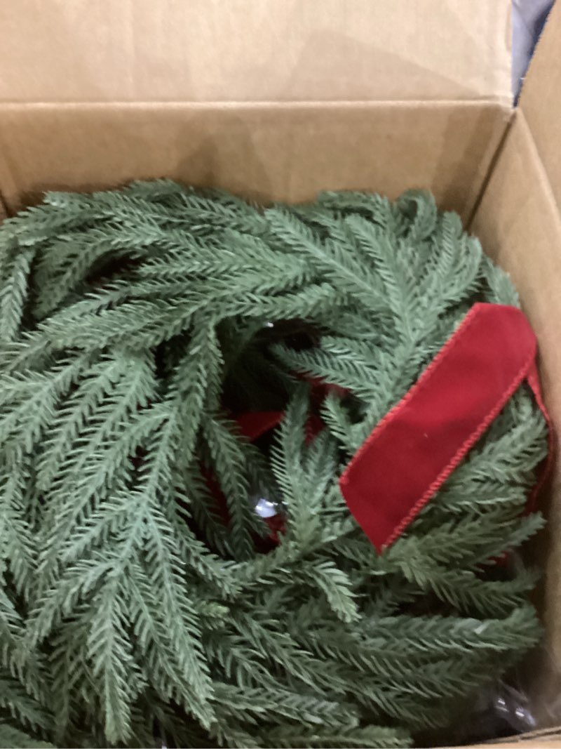 Condition photo showing Good Condition for Janinka 6 Pcs Christmas Wreath for Windows 11.8 Inch Christmas Window Decorations Cabinet Wreaths with Red Bow Greenery Artificial Hanging Garlands for Fireplaces Window Home (Norfolk) Norfolk 6