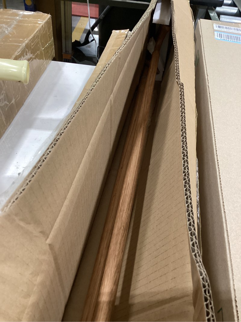 Condition photo showing As Is for brown wood grain double curtain rods for windows 28-48 inch,heavy duty double curtain rod with aluminum finials and bracket,adjustable double window rods for blackout or room darkening panels brown wood grain 28-48"