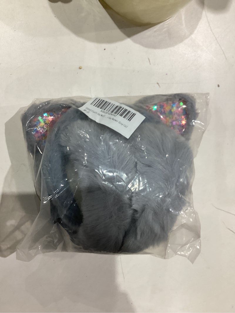 Condition photo showing New/Like New for PESAAT Fluffy Ear Muff for Women Plush Earmuffs Kids Winter Earmuffs Girls Boys Cold Weather Ear Warmer Gray Cat
