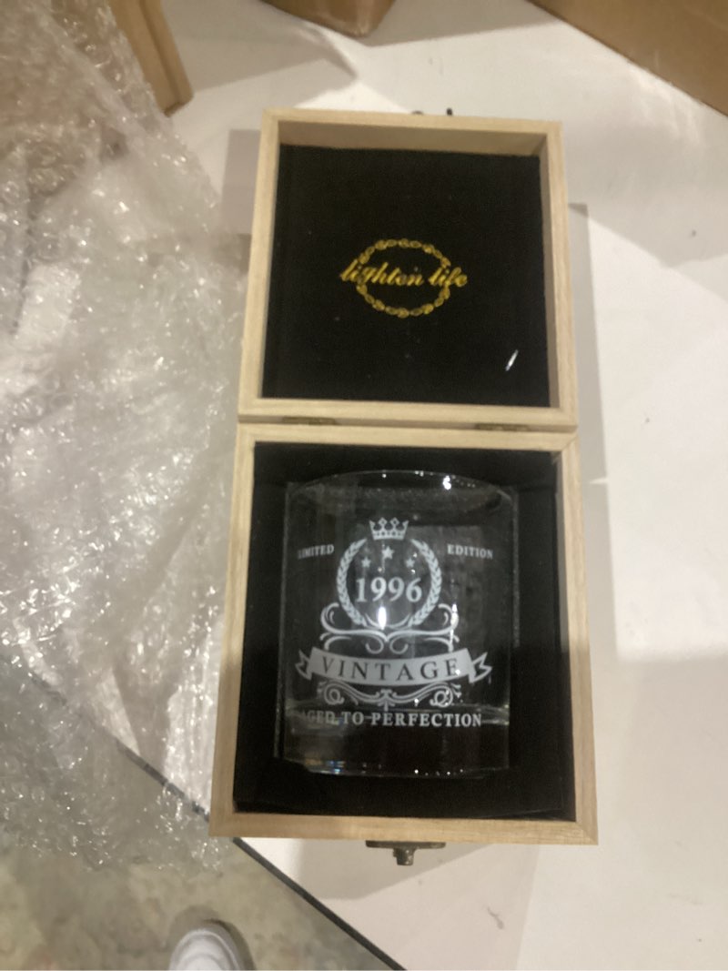 Condition photo showing Good Condition for lighten life 30th birthday gifts for men 12 oz,1996 whiskey glass in valued wooden box,30th bday gift ideas,gag gifts, birthday decorations for him