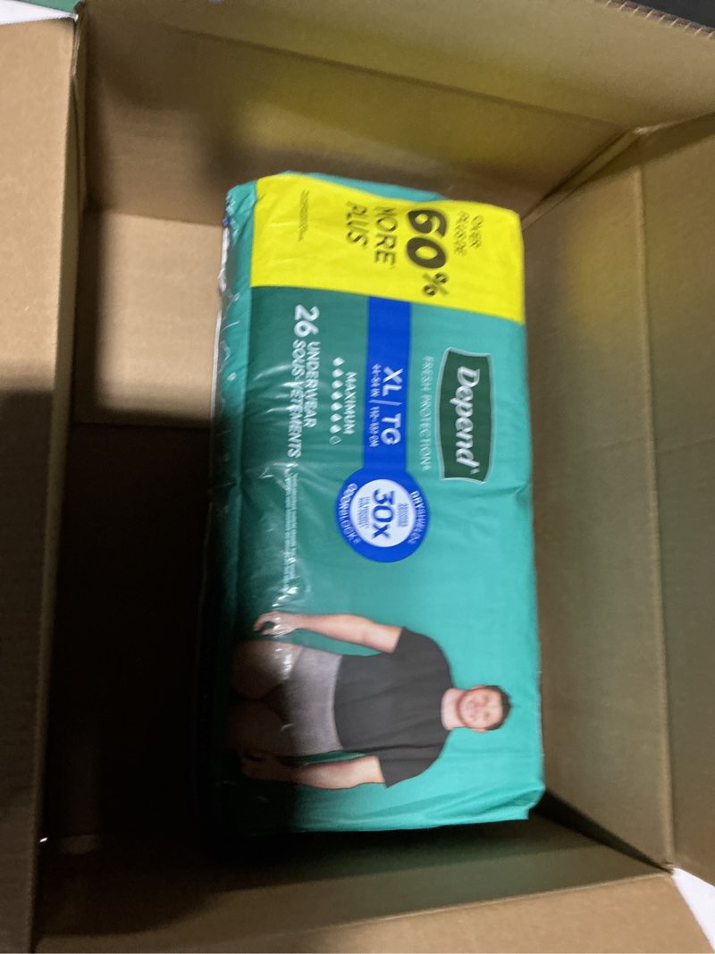 Condition photo showing New/Like New for depend fresh protection adult diapers, incontinence underwear for men, disposable, maximum, extra-large, grey, 26 count, packaging may vary x-large 26