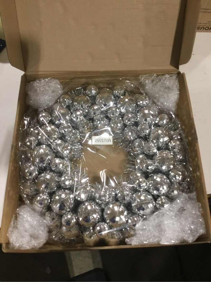 Condition photo showing New/Like New for 14 Inch Christmas Ball Wreath Christmas Ornaments Fireplace Table Decoration Home Party Decorative Shatterproof Hanging Ornament Ball Wreath for Front Door Window Wall(Silver)