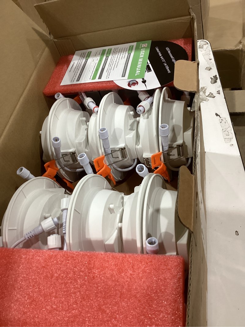 Condition photo showing Good Condition for 24pack smart recessed lighting 4 inch rgbcw color changing 12w led downlight with junction box,1080 lumen recessed ceiling light compatible with alexa,dimmable by bluetooth control 4in 24pack 24pack white shell-rgb&5cct