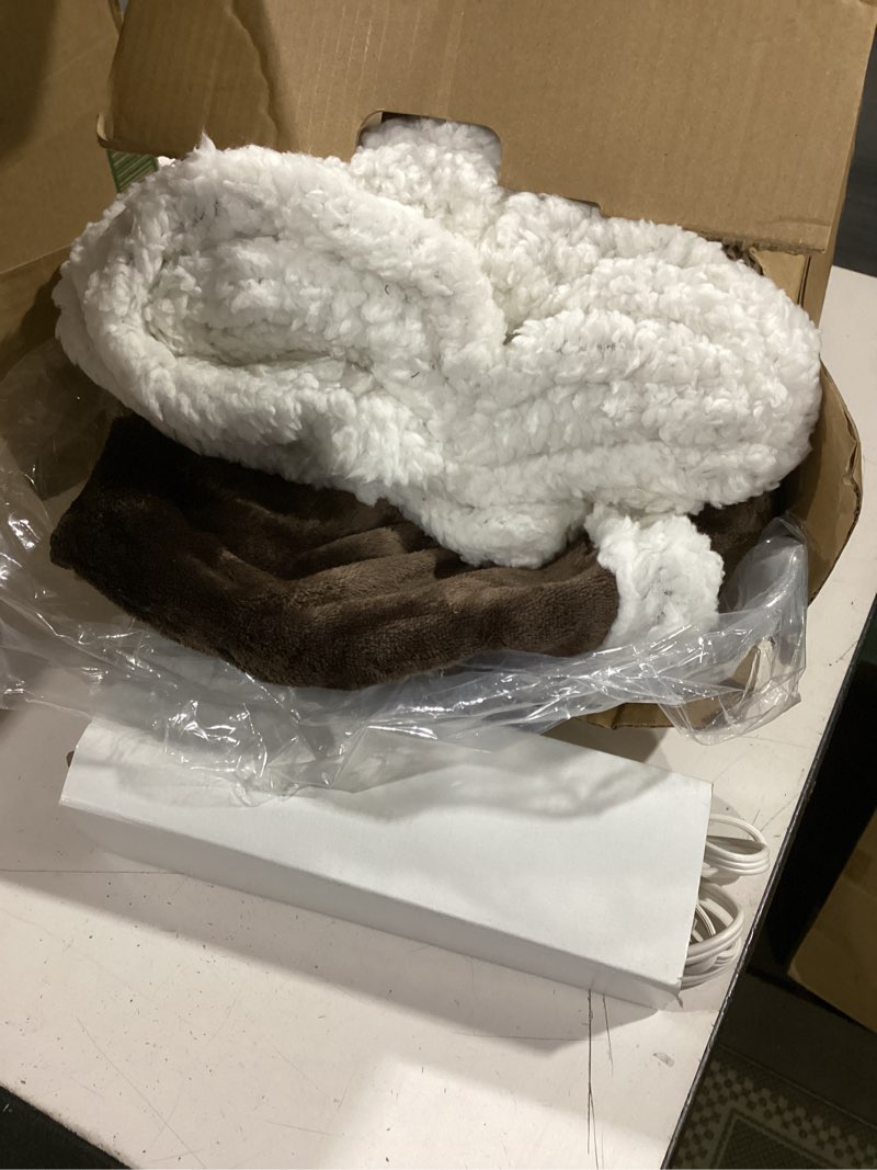 Condition photo showing As Is for electric heated blanket full size 72"x84", soft flannel with overheat protection, 9 adjustable heat settings & 10-hour auto-off timer, fast heating for winter comfort, dark brown 13-dark brown full 72"x84"