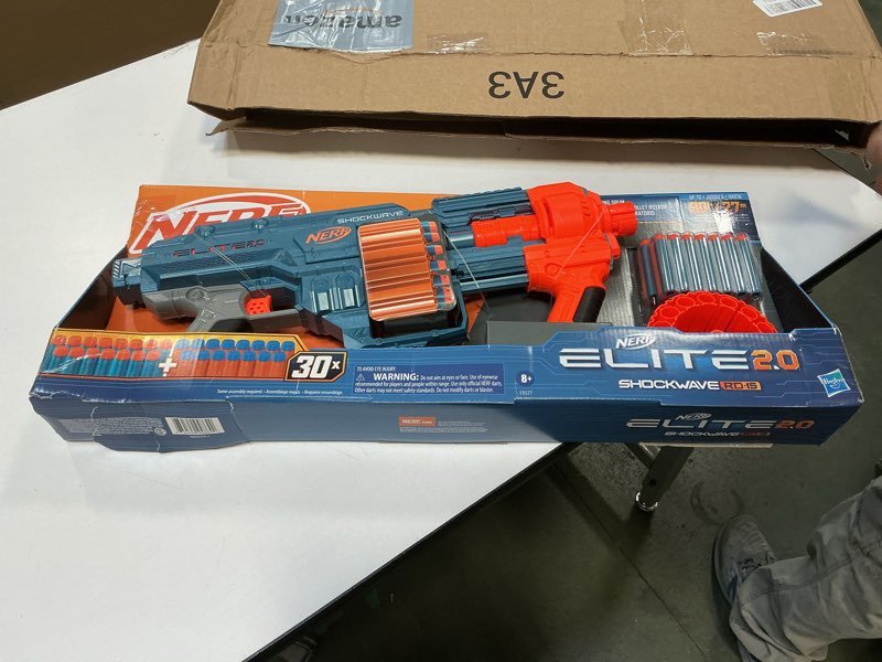 Condition photo showing New/Like New for Nerf Elite 2.0 Shockwave RD-15 Dart Blaster, 30 Nerf Elite Darts, 15-Dart Rotating Drum, Kids Outdoor Toys for 8 Year Old Boys & Girls and Up (Amazon Exclusive) Standard Packaging