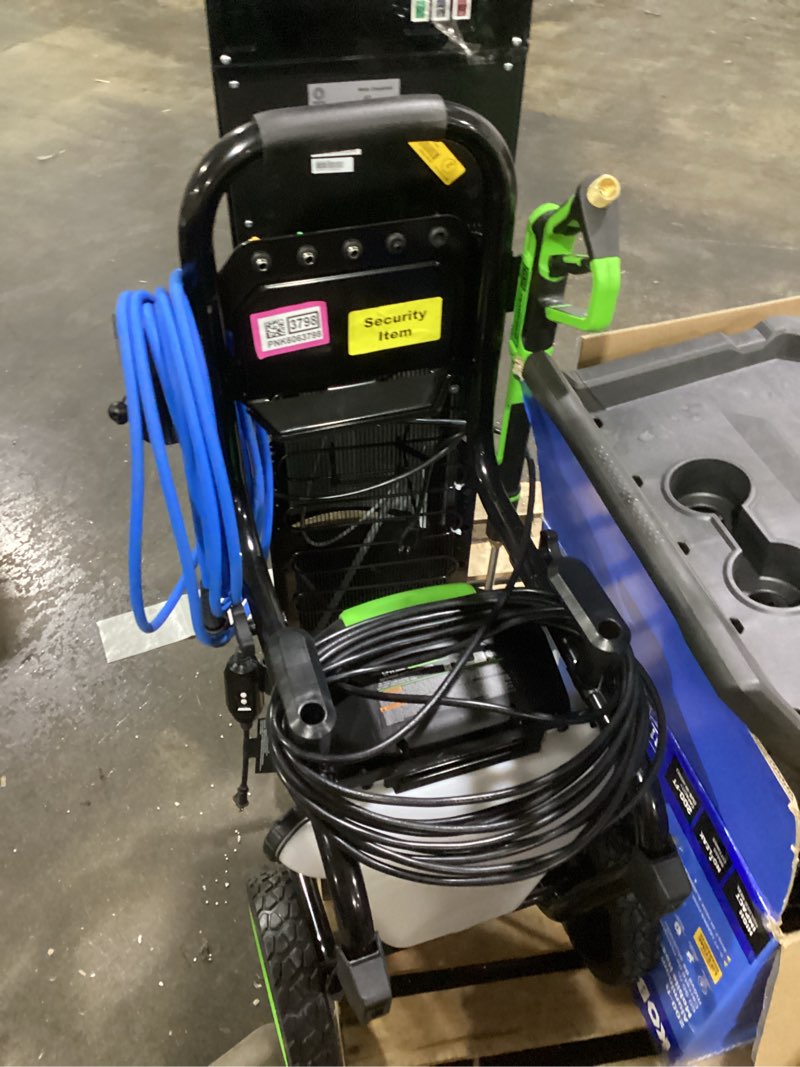Condition photo showing New/Like New for greenworks 2300 psi trubrushless (2.3 gpm) electric pressure washer, 25’ hose, quick connect wand, 15, 24, 40 degree soap and turbo nozzle 2300 psi (trubrushless)